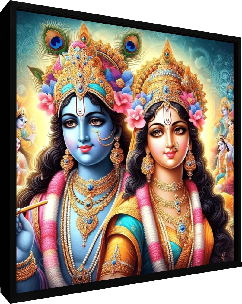 Divine Radha Krishna Radiant Portrait Print wall art print — floater frame preview | PrintPosters.in